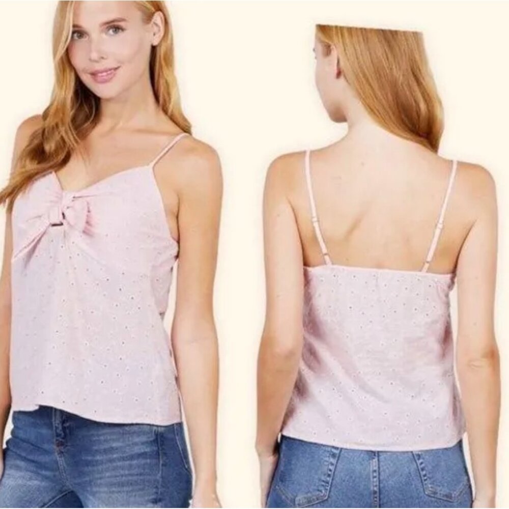 Active USA Sz S Adorable in Pink Eyelet Cami Sleeveless Top